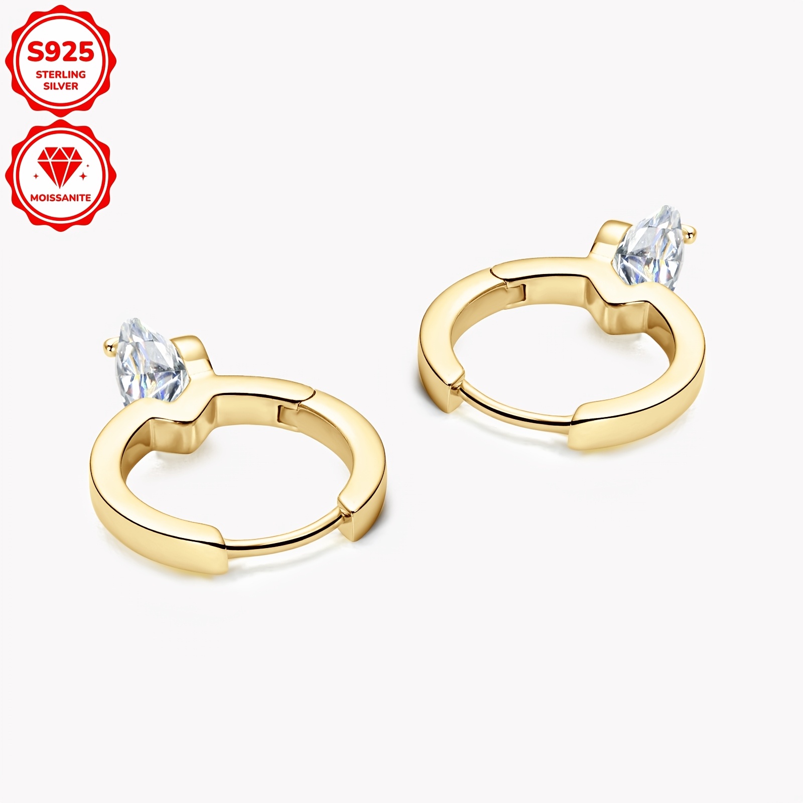 1 pair elegant 925 sterling silver hoop earrings with 2ct total weight 6 5mm   moissanite 14k golden plated synthetic   jewelry for women ideal for   weddings mothers day gift with gra certificate 2 99g details 5