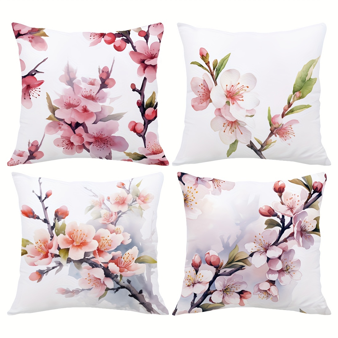 

4pcs Asian Style Peach Peach Fleece Throw Pillow Case, Four-piece Set, Home Comfortable Pillow Case, Cushion Cover For Living Room Bedroom Sofa