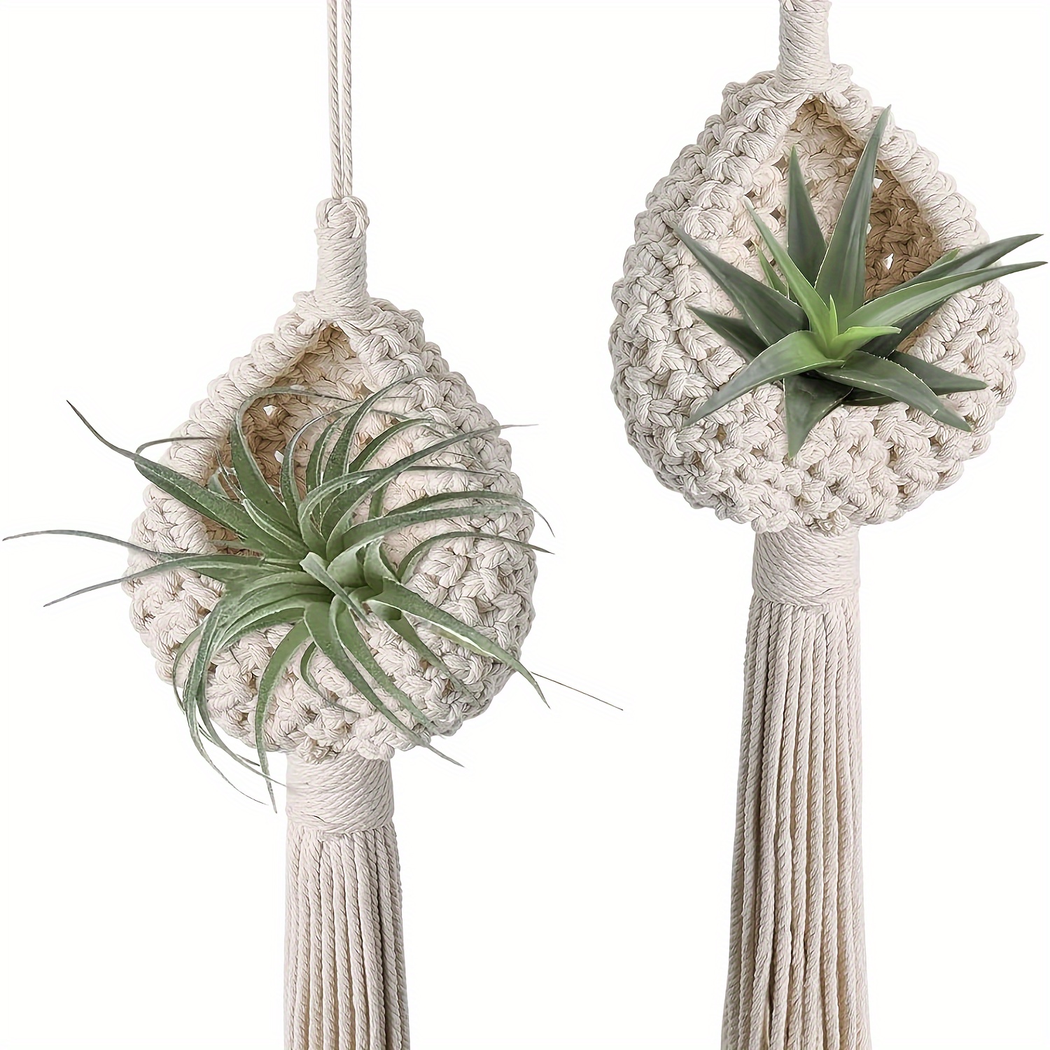 

1pc, Macrame Plant Hangers Air Plants Hanging Basket, Boho Macrame Wall Hanging For Indoor Outdoor Home Decor Outdoor Hanging Planter Basket Cotton Rope Cream Coloured