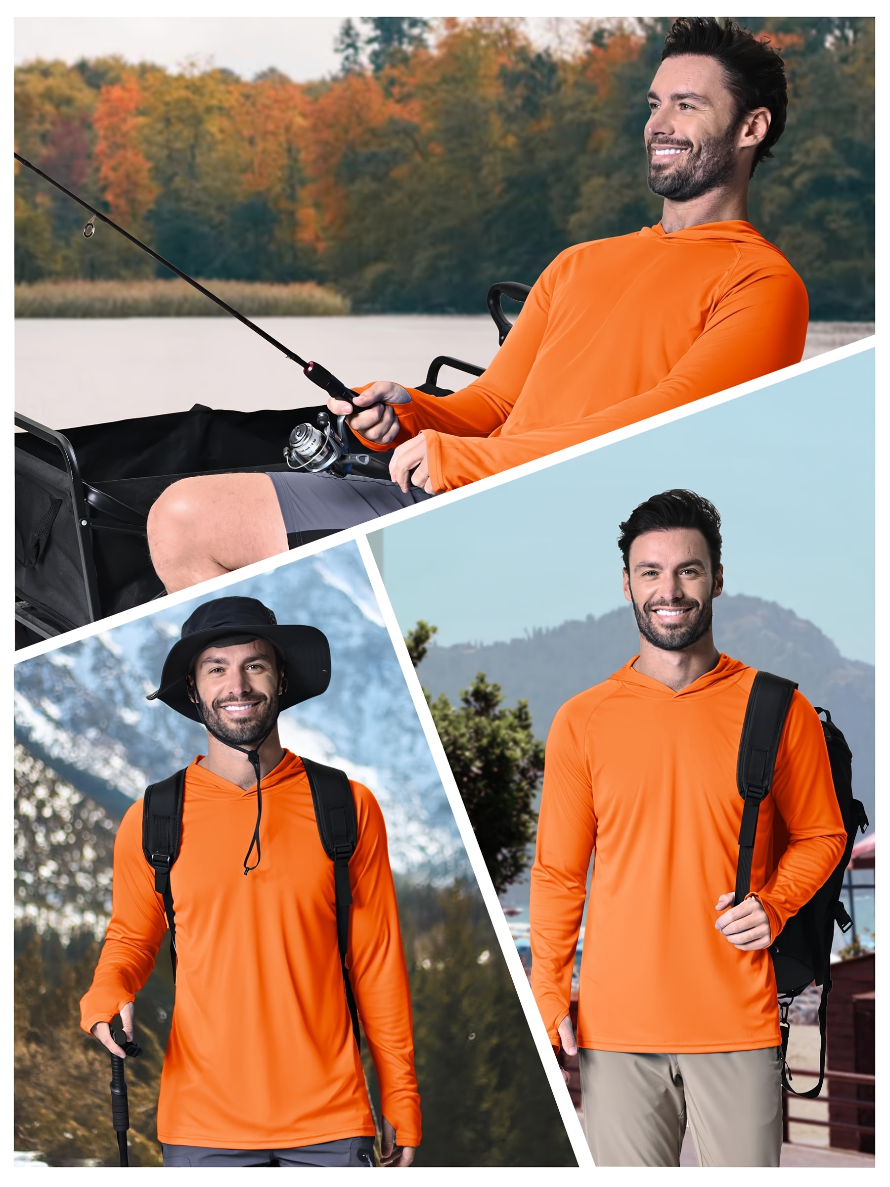 Men's Long Sleeve Hooded Athletic Shirt - Quick Dry, Breathable Polyester, UV Protection, Thumb Holes - Ideal for Running, Fishing, Swimming, Hiking, and Outdoor Activities, Versatile Outdoor Shirt | Sleek Athletic Shirt | Breathable Fabric, Long Sleeves Tops for Fitness