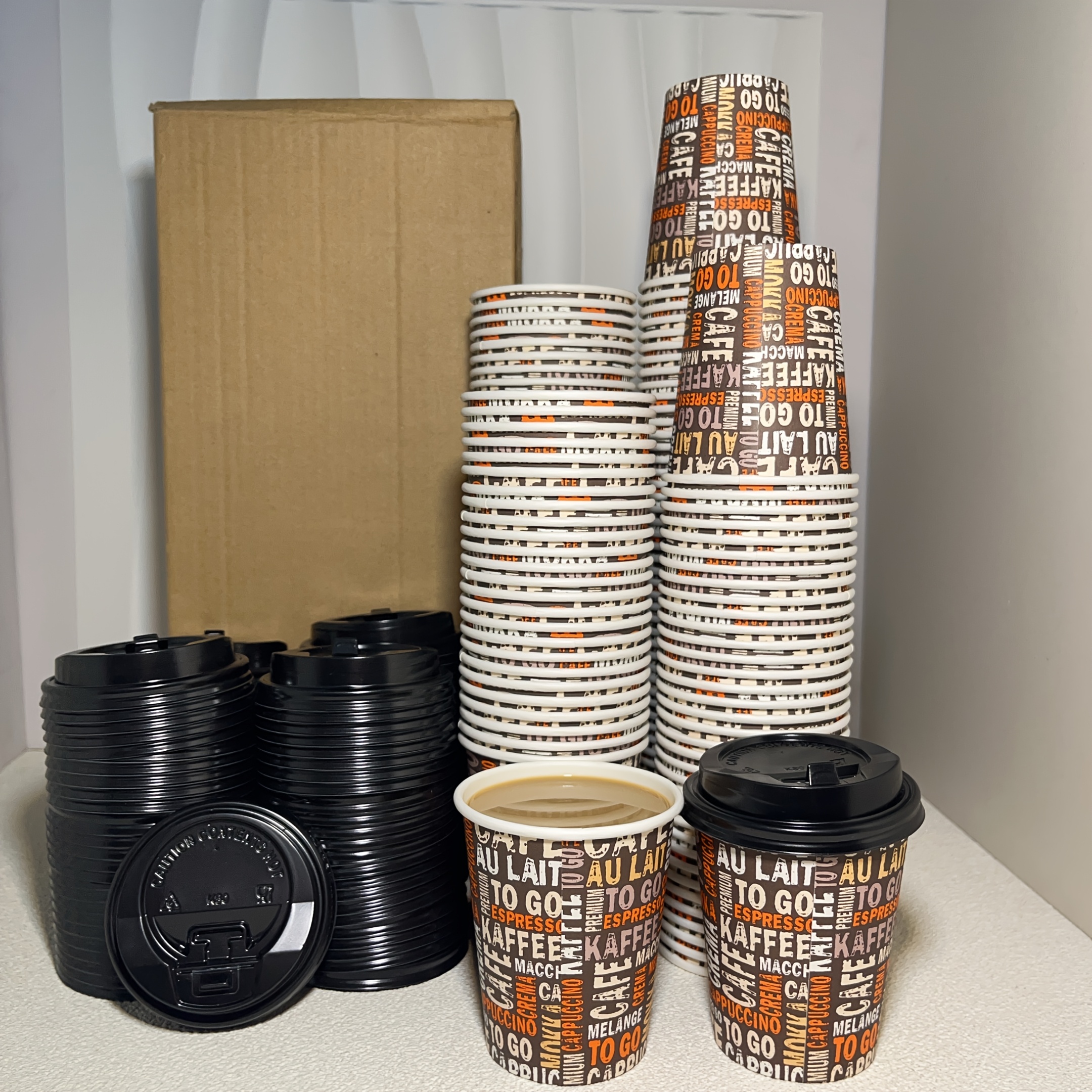 50/100/200pcs 8Oz Thick And Sturdy Disposable Paper Cup with Lid for Home  And Commercial Coffee Hot Drink Paper Cups, Latte Milk Tea Cups