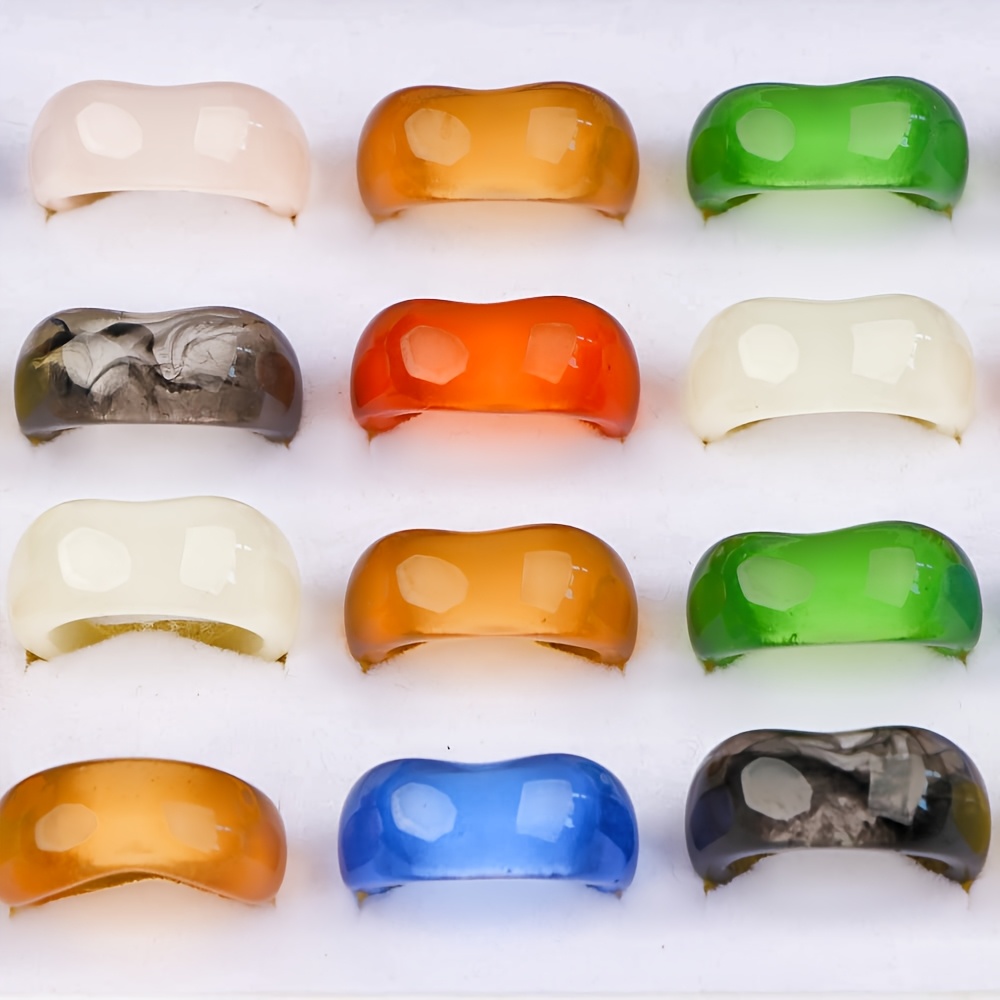 European American Style Geometric Color Blended Resin Rings Set