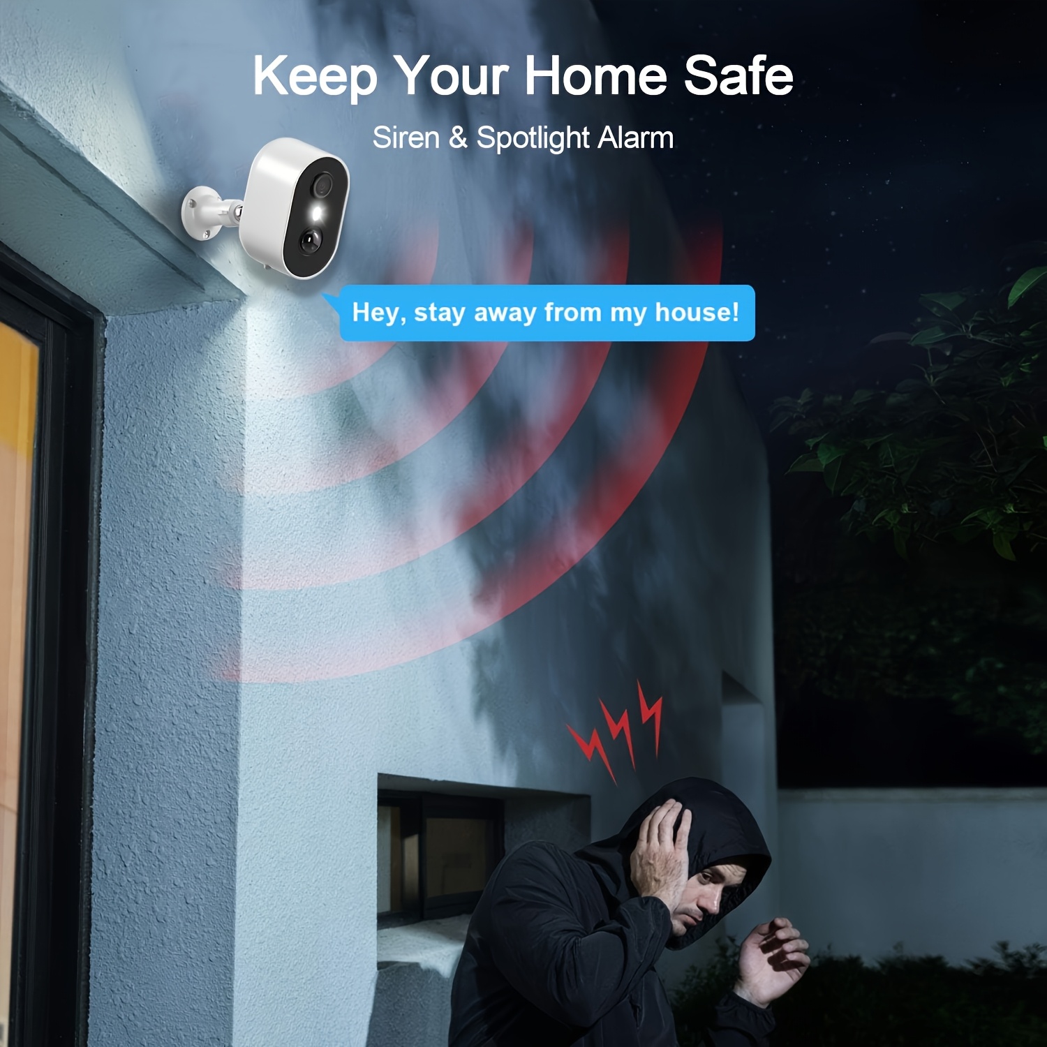 ANRAN 2K Caméras de Sécurité Sans Fil Extérieures, Détection de Mouvement IA & Vision Nocturne Couleur, Caméras de Sécurité Domestique, Audio Bidirectionnel, Alarme Sirene avec Projecteur, Alimentées par Batterie, Supporte Exclusivement le Stockage Cloud – Image 7