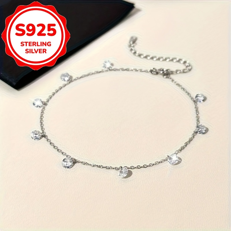 Women's S925 Sterling Silver Elegant Anklet with Pendant, Gift