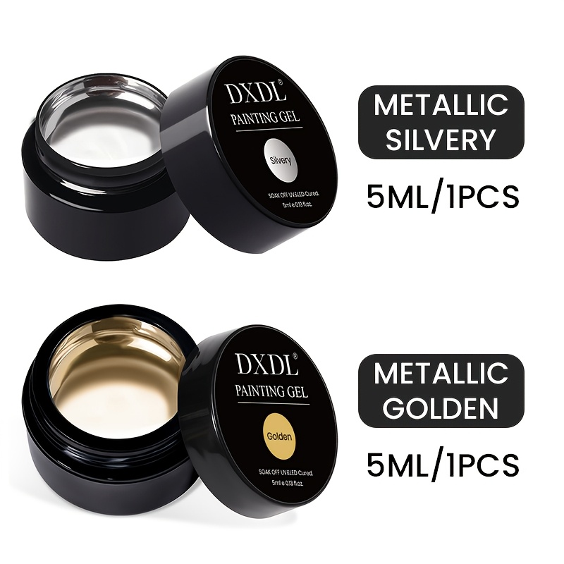 TEMU Dxdl 2pcs 5ml Metallic Painting Gel Nail Polish Set, 3d Chrome , Silvery And Golden Painting Gel Line And French Nail Art, Soak Off Painted Drawing For Salon Nail Art Manicure Home