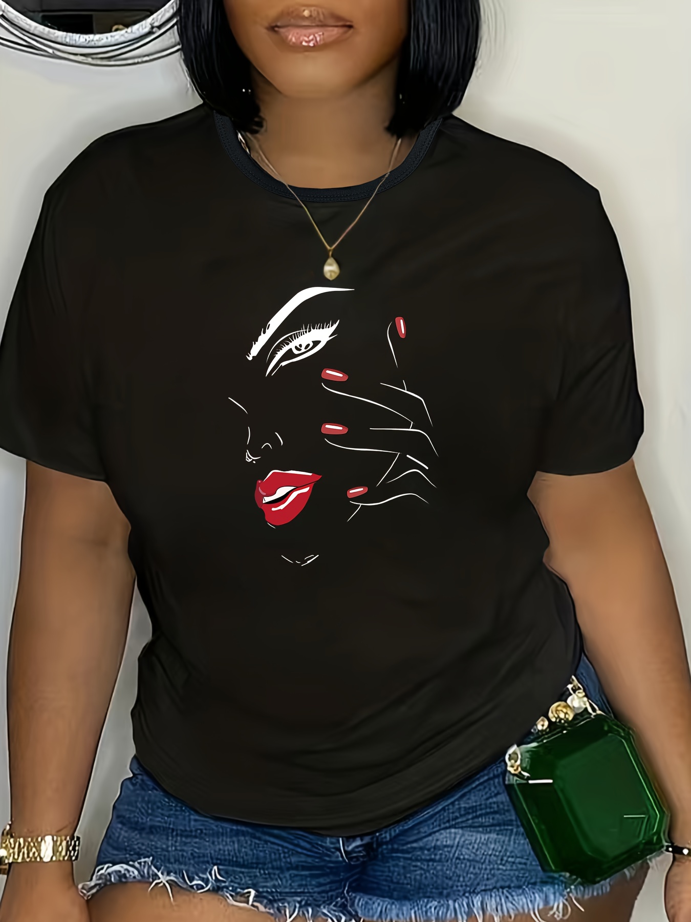 Graphic Print T shirt Plus Size Casual Crew Neck Short - Temu New Zealand