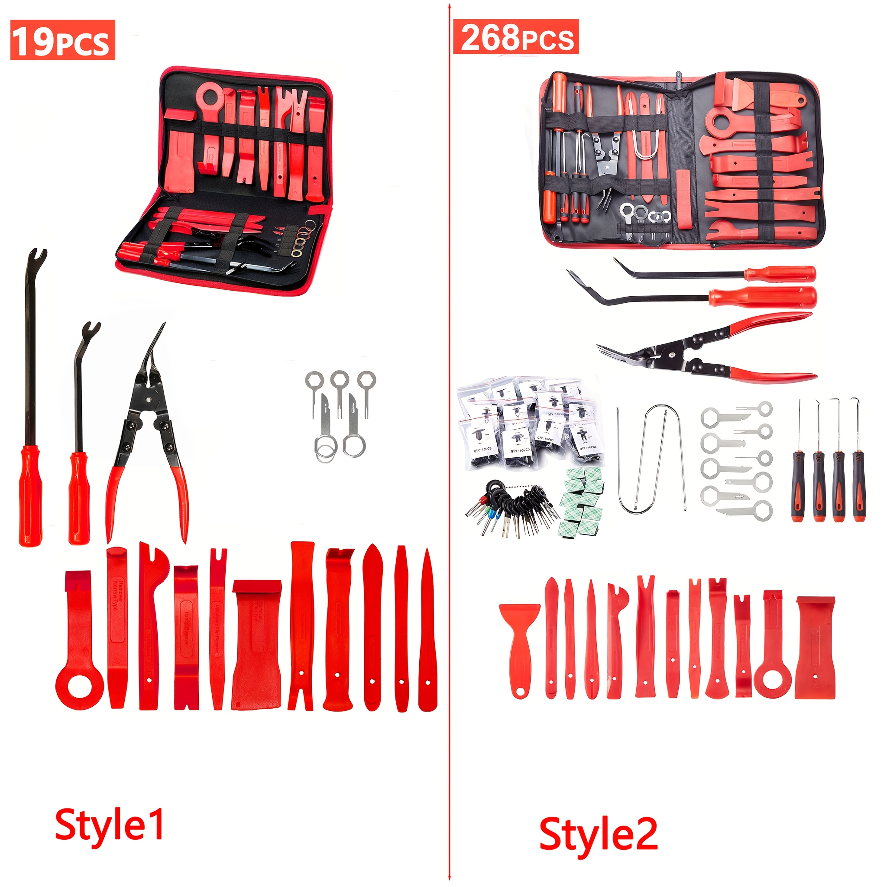 Kit de Unelte pentru Îndepărtarea Trimurilor, Set de Unelte pentru Desfacerea Panourilor Uși/Radio/Discuri/Stereo și Terminale, Clești Auto pentru Înlăturare Clipuri și Fixaje, Set de Unelte cu Geantă de Depozitare (19 piese/268 piese)