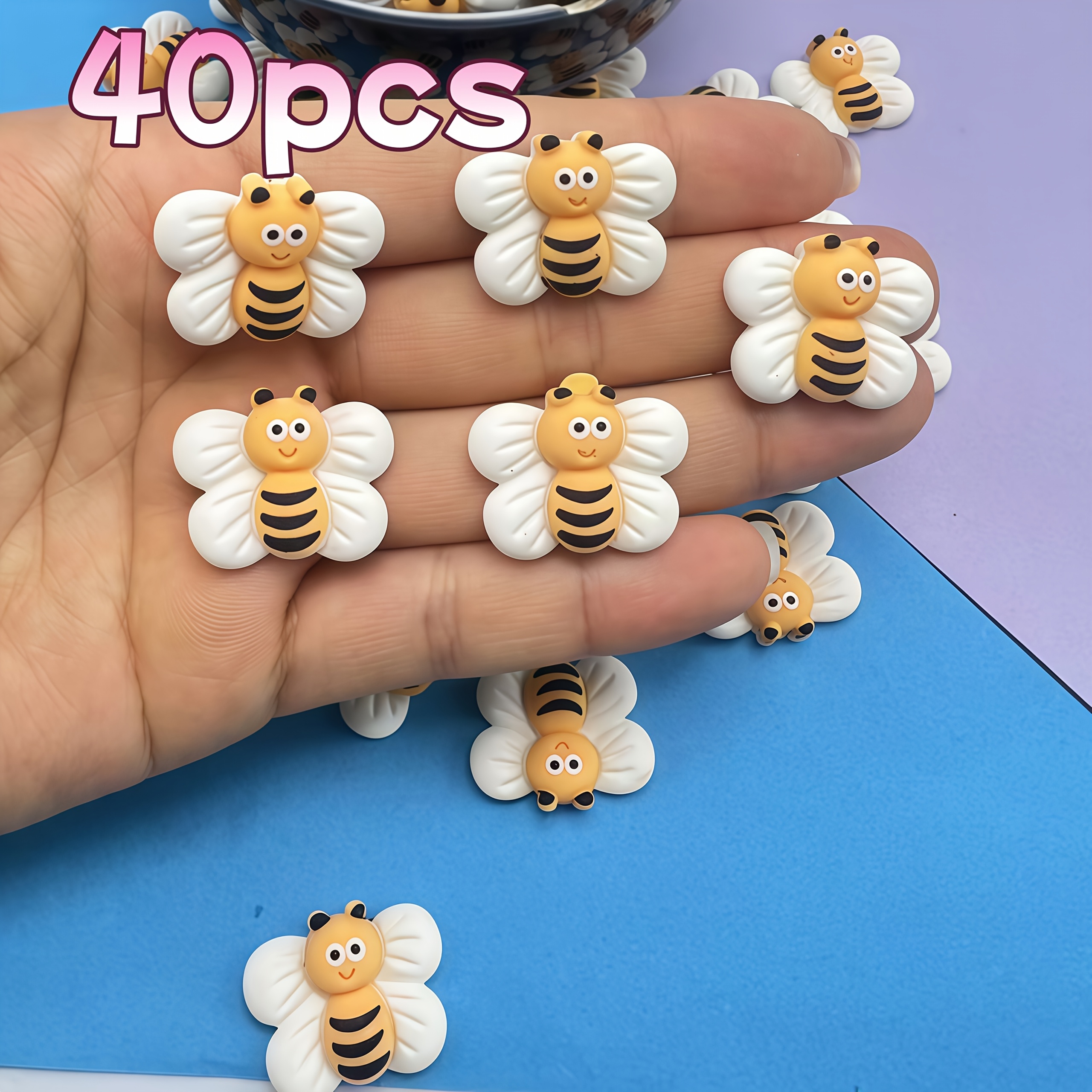 Image of 20pcs/30pcs/40pcs Mini Resin Bee Charms, Cute Yellow And Black Cartoon Diy Pendants, Craft Accessories With White Dots, Flat Back For , Perfect For Scrapbooking, Heart Ornaments, And , Bee Decorations