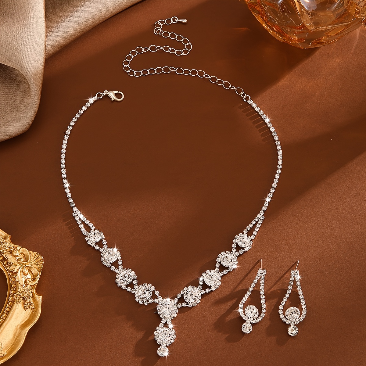 Copper Rhinestone Studded Necklace Set for Women