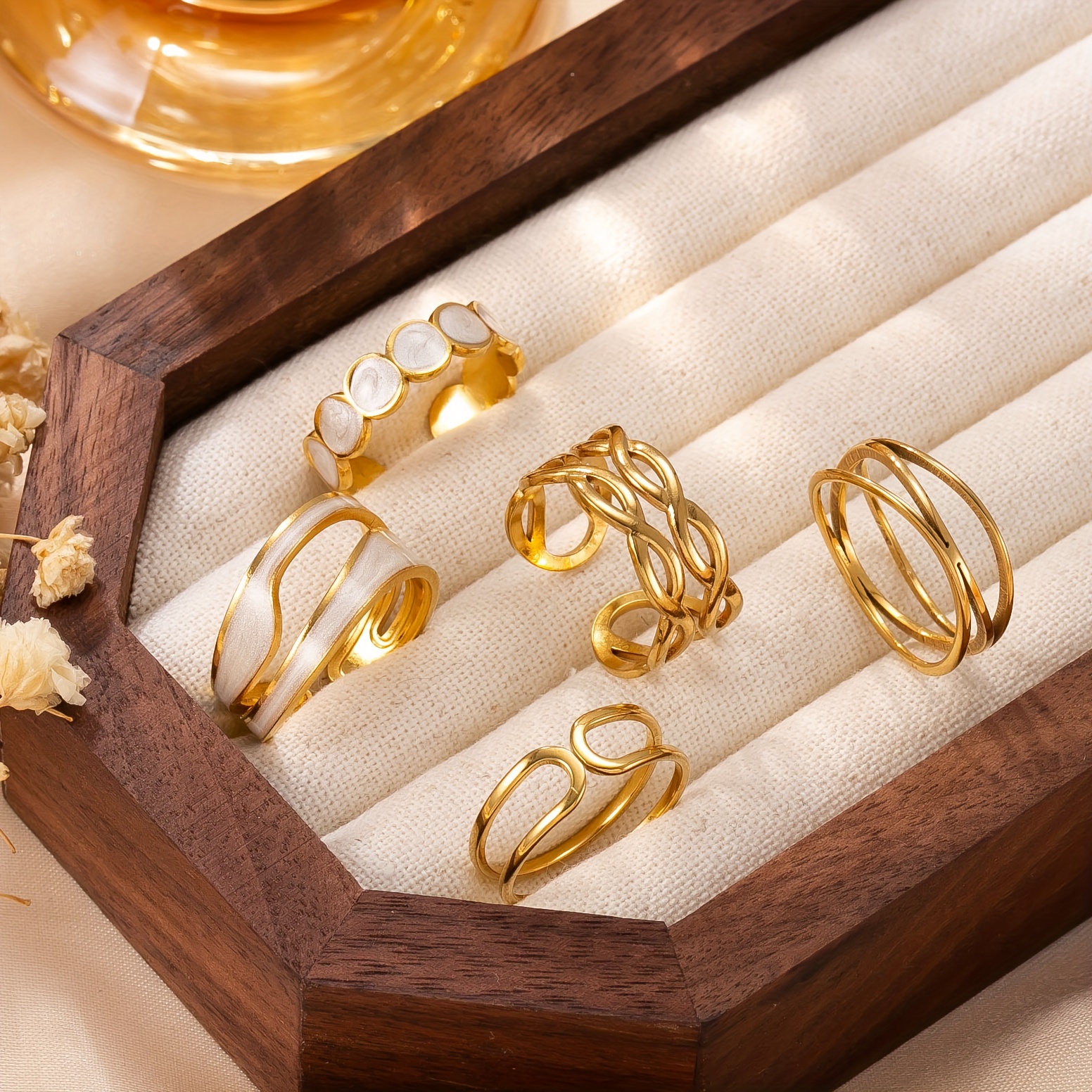 TEMU 5pcs Fashion Stainless Steel Women's Rings, Easy Opening Geometric Rings, Oil Rings, Niche For Women, Retro, Elegant Rings, Suitable For Women's