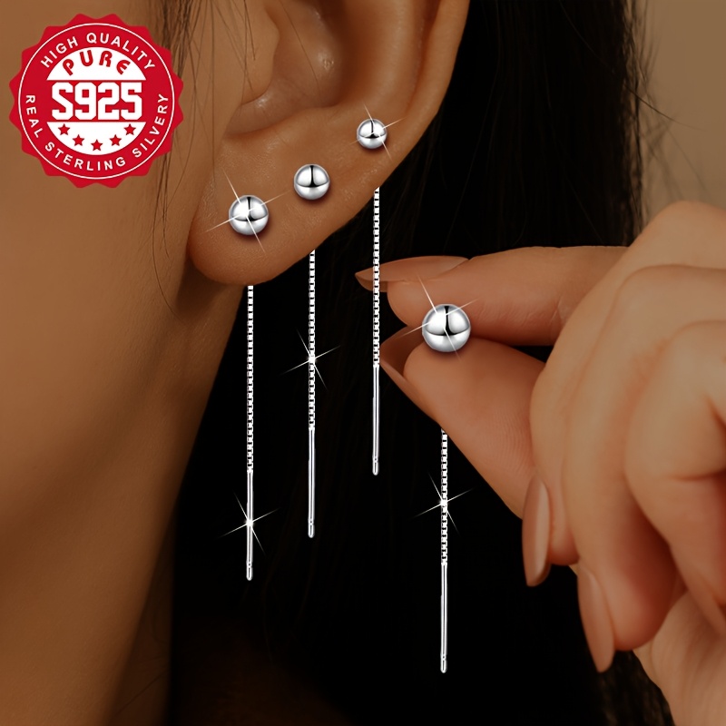 S925 Sparkling Bead Dangling Earrings