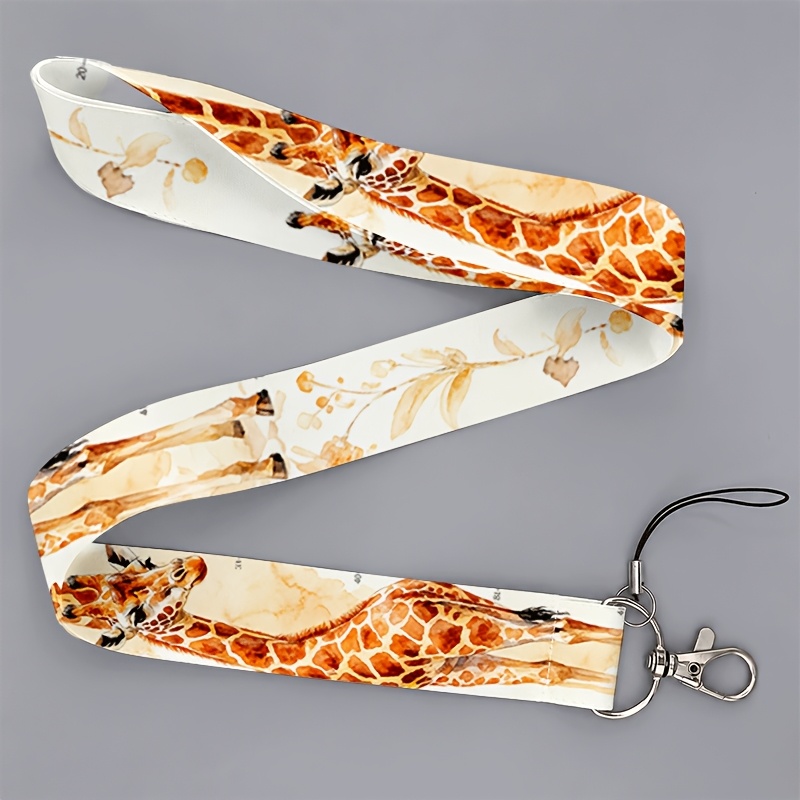 TEMU 2d Flat All-gender Suitable For Office Workers And Students, Watercolor Giraffe And Floral Print Lanyard, Portable Badge Strap