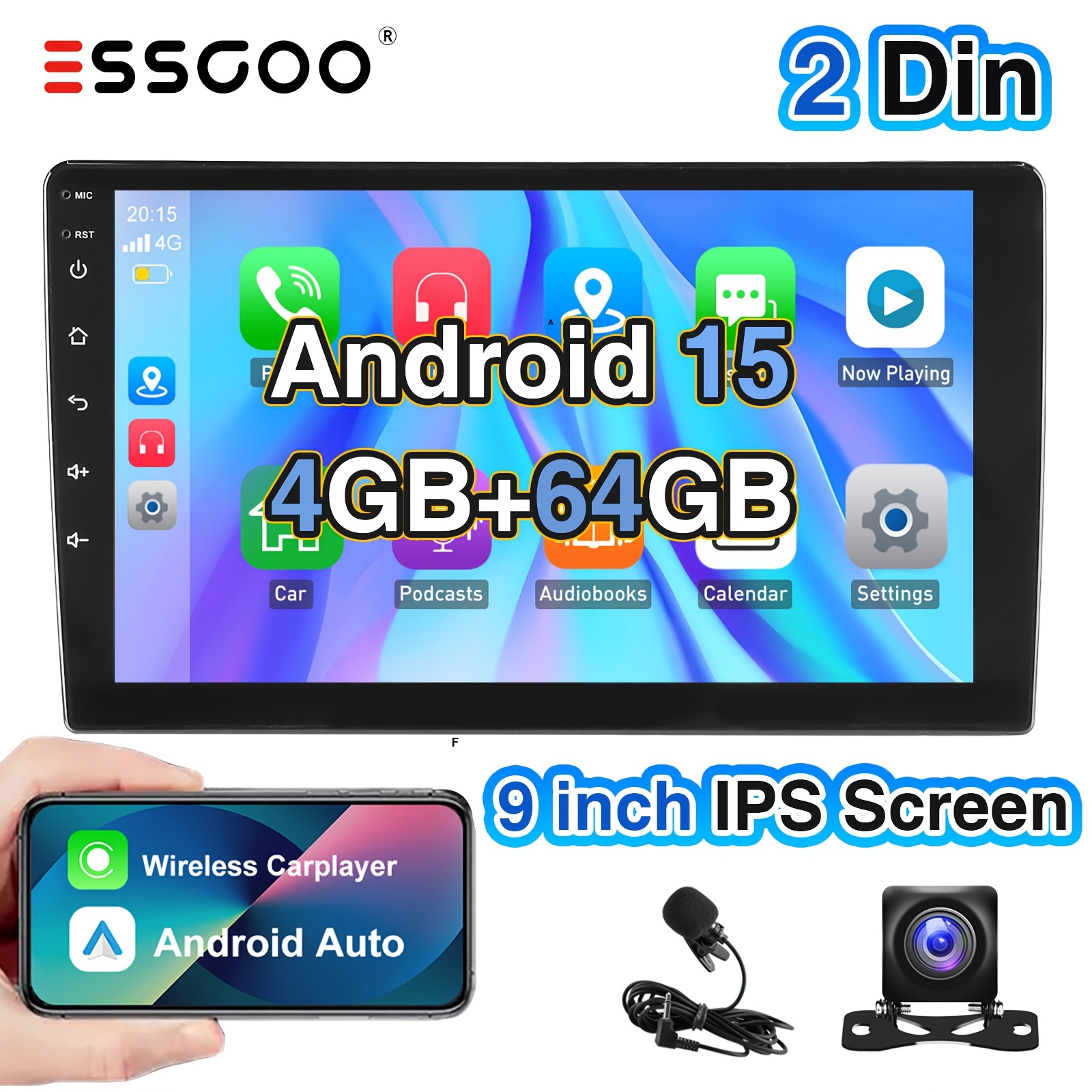 Essgoo 15 Car Stereo Multimedia Player 4gb+64gb Auto Radio Universal 2 Din Inch/22.86cm Screen Auto Radio With , Auto, Wifi Fm Radio Usb Swc With Asp Sound Setting Intelligent System