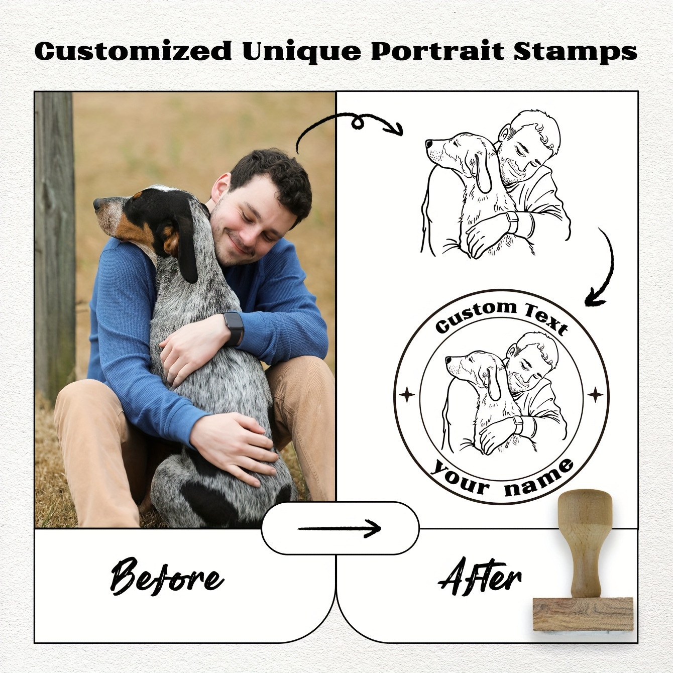 

Custom Personalized Wooden Stamp - Handmade Style Rubber Stamp For - Ideal For Gifts, Customizable With Your Photo And Text - Square Shape, Multi-sizes