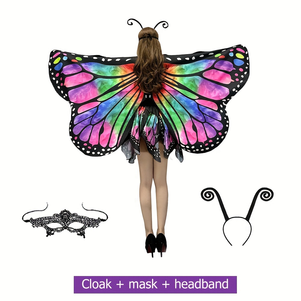 Spooktacular Creations Ensemble d'ailes de papillon monarque arc-en-ciel pour femme - Costume adulte avec ailes de fée pour Halloween - Costume de