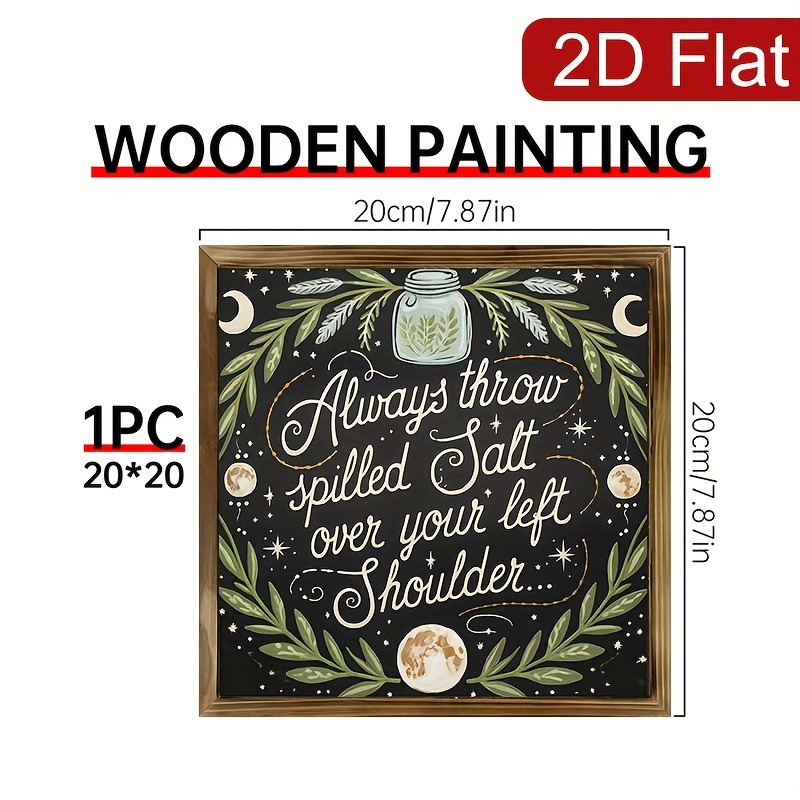 TEMU 2d Flat, 1pc Wooden Sign Wall Decor Throw Salt Over Left Shoulder , Stars And Moon Kitchen, Living Room, Bedroom Decoration Halloween/christmas