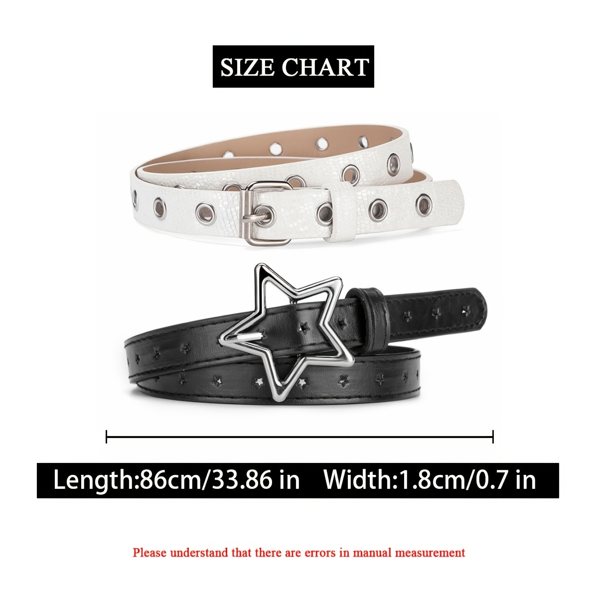 2pcs Women's Star Buckle Belts, Adjustable Casual Wear