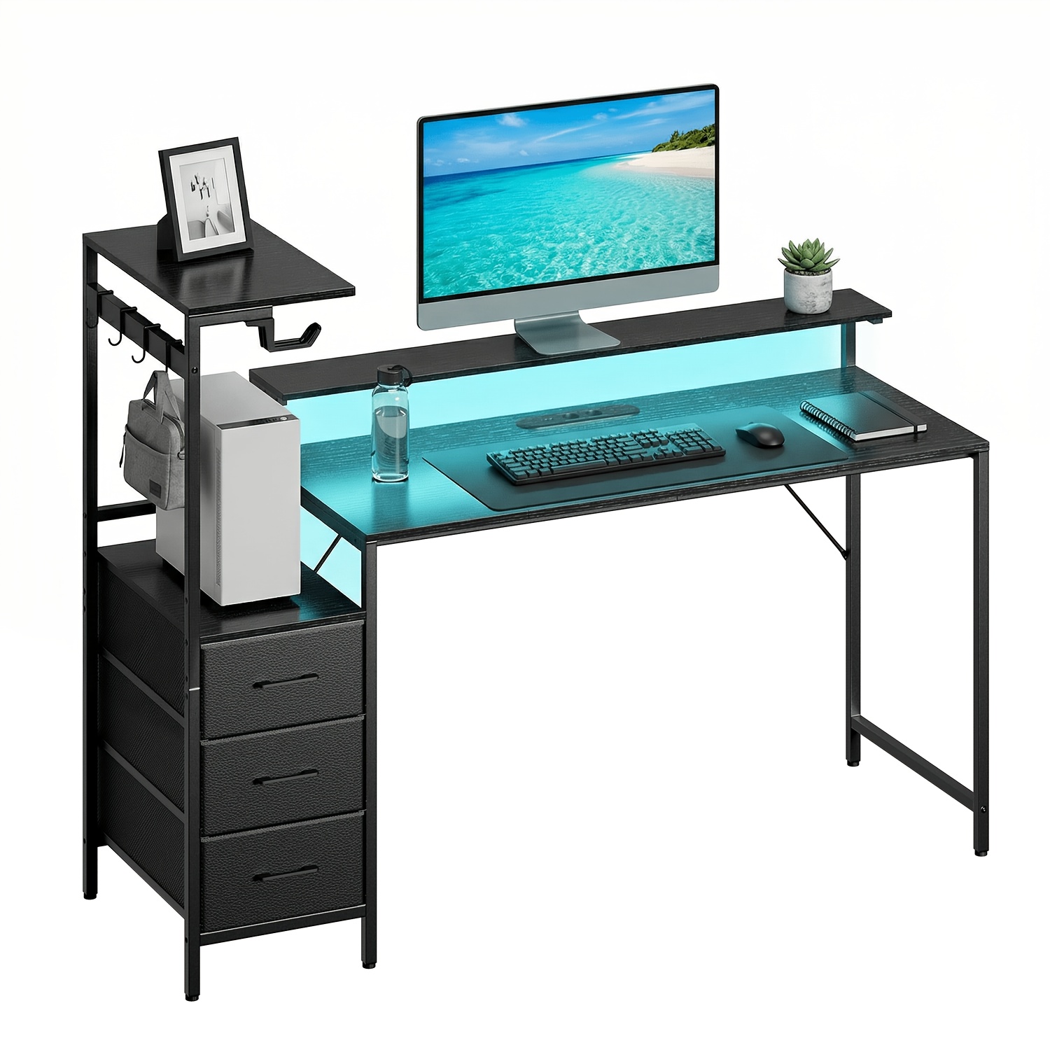 Image of Gaming Desk With Built-in Rgb Lighting And Integrated Power Outlets, Equipped With Side Storage Cabinets And Monitor Mounts, Options In /gray/leopard Print, Ideal For Bedrooms And Offices