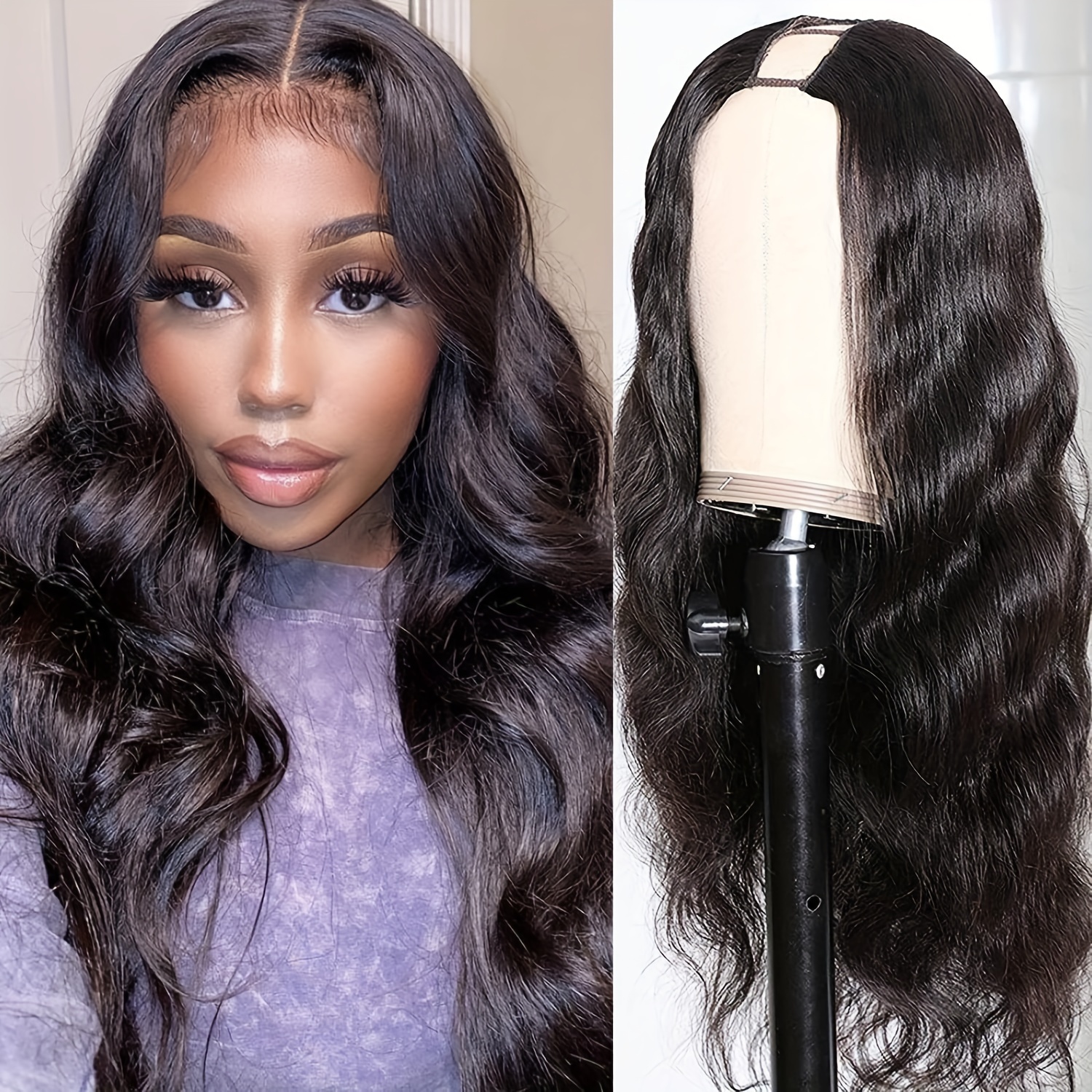 U Part Human Hair Wig Body Wave Natural Black U Part Wigs Temu