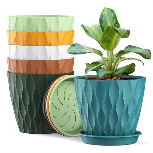 12pcs set 6 planters 6 trays plastic indoor planters with drainage holes and trays for orchids violets succulents herbs and other plants sturdy and durable suitable for offices hotels home decor shopping malls landscaping projects