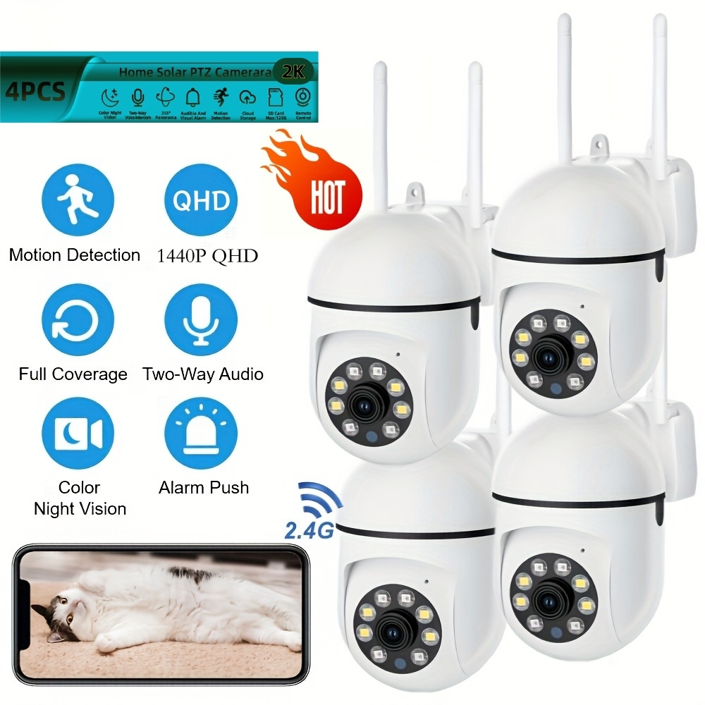 TEMU 4pcs Security Cameras With Color Night Vision Wireless 2k Qhd Indoor Cameras, 2-way Audio, Pan/tilt 2.4 Ghz Wi-fi Smart With Motion Tracking,