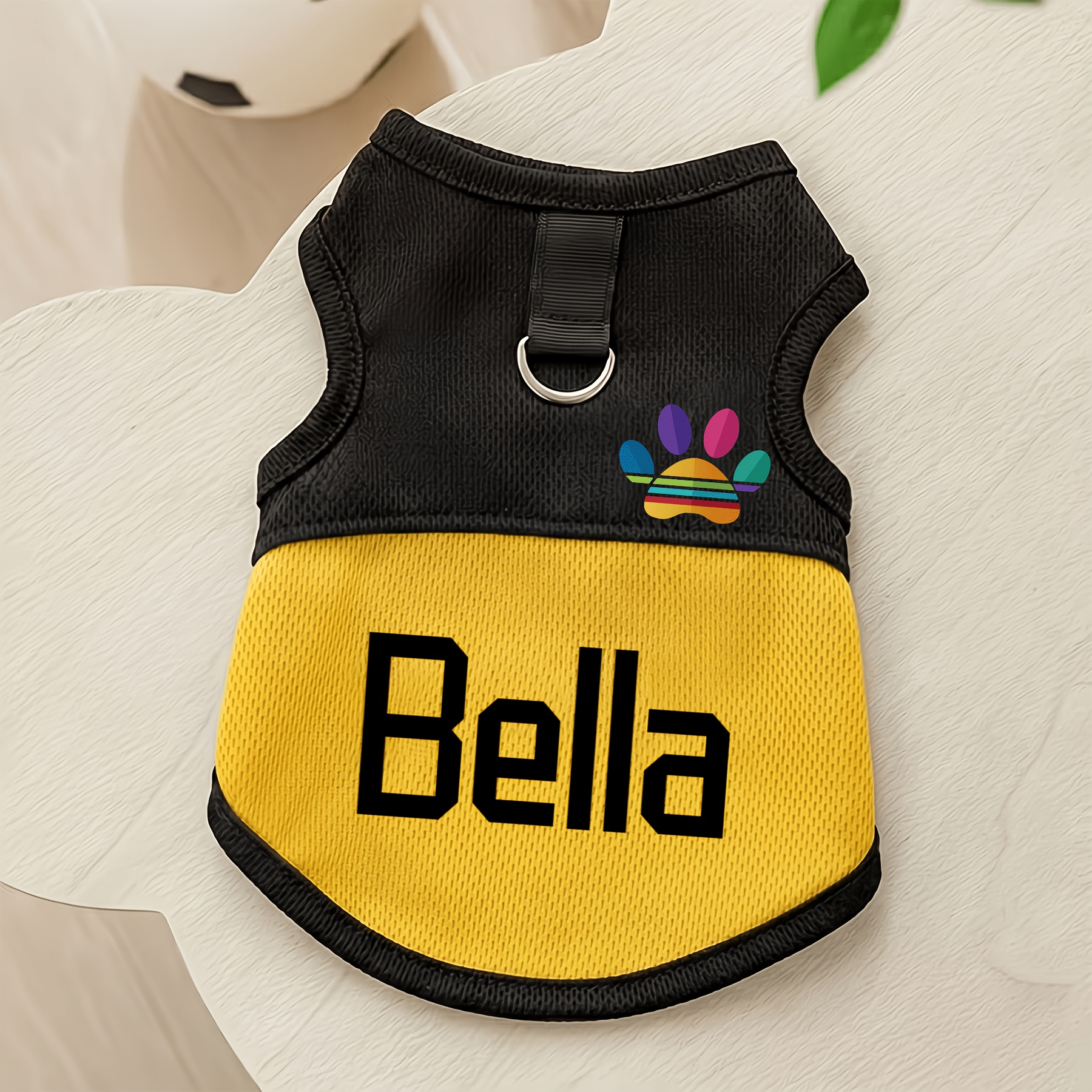 [Customized Colored Logo] - Pet Customizable - Breathable Mesh Vest - Suitable for Cats And Dogs - with Paw Print Design And D-Ring - for Leash Use - Available in Pink, Blue, Green, Lemon Yellow, And Light Purple - with 4 Sizes to Choose from