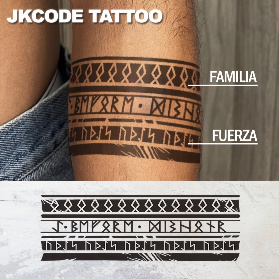 Image of Viking Pattern Armband Tattoo - Waterproof Hand Tattoo For Men - Black Dark Armband Tattoo - Geometric Pattern Tattoo - Mysterious Pattern - Tattoo Hand Casual Cool Men's Hand Waterproof 3-5 Days