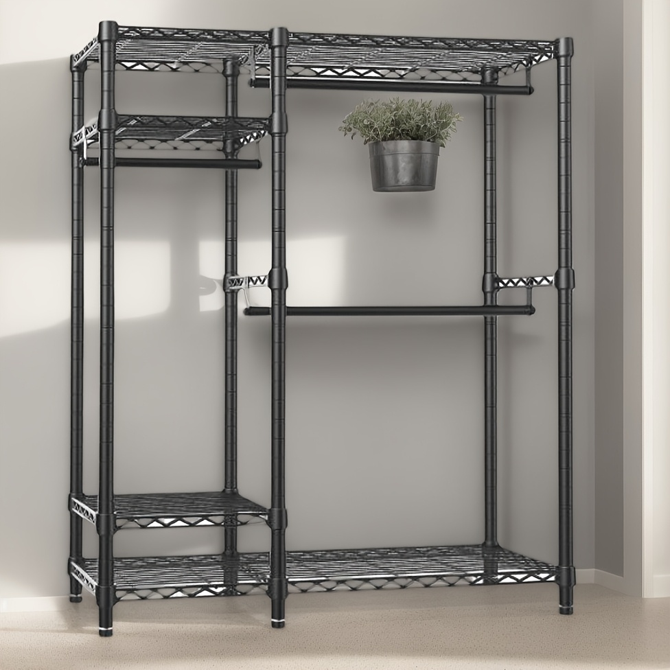 Clothing Racks For Hanging Clothes, Heavy Duty Clothes Rack With Shelves, Portable Closet Racks 4 Tiers Freestanding Closet Wardrobe System, 850lbs, 45" W &times; 16.5" D &times; 76.4" H, Black, Utility Racks