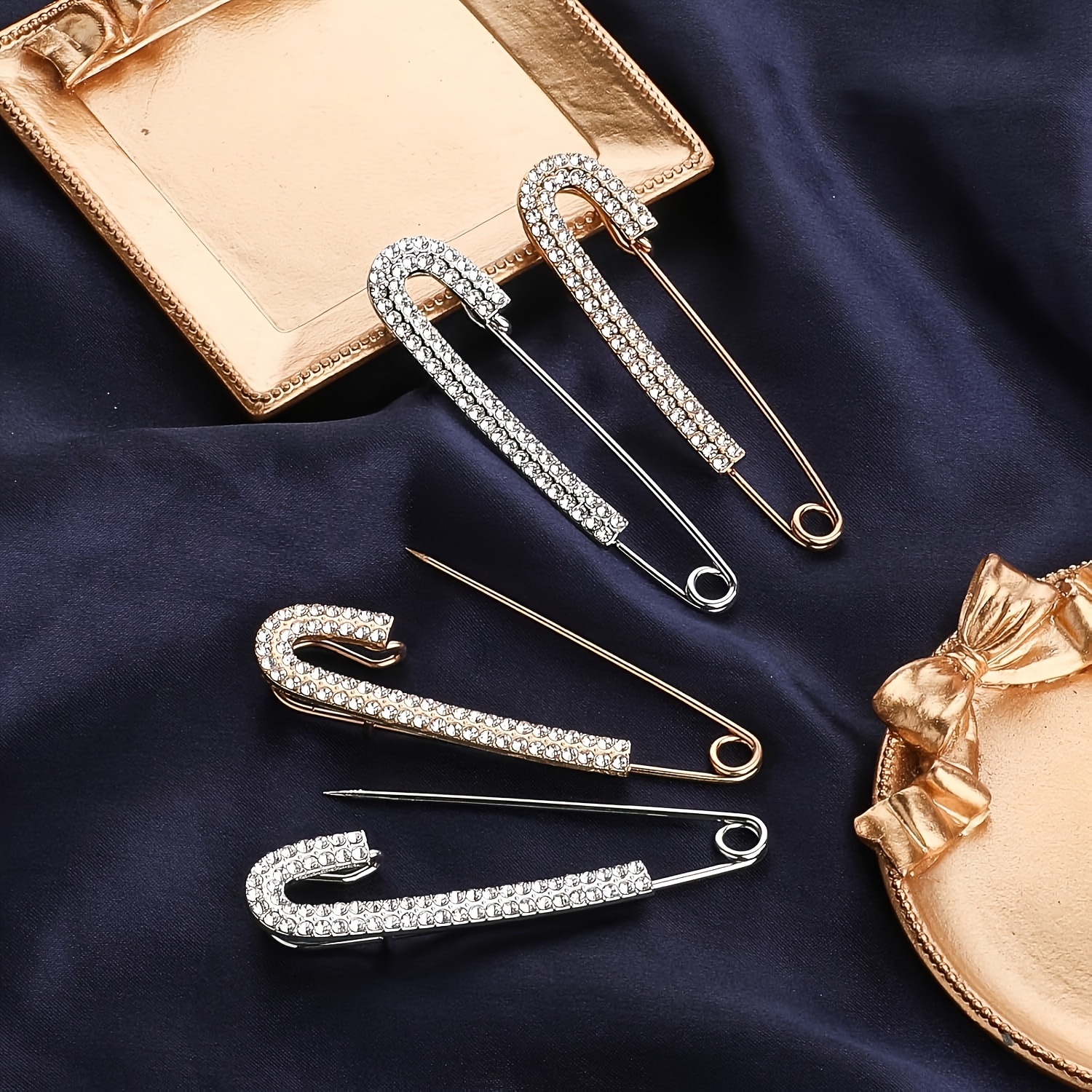 

4pcs Women's Brooch With Sweater Shawl Clip Metal Elegant Shawl Clip Vintage Safety Pin Brooch, Dress Shirt Clip, Jewelry Collar Brooch, Women's Girl