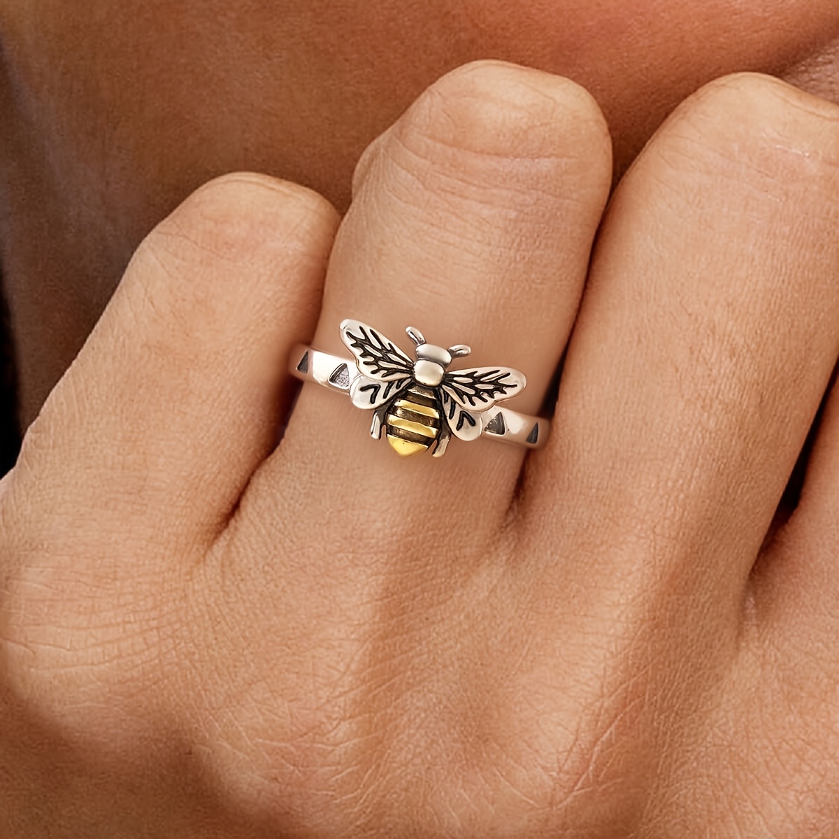 Bee Vintage 925 Silver Plated Ring, Gift for Her