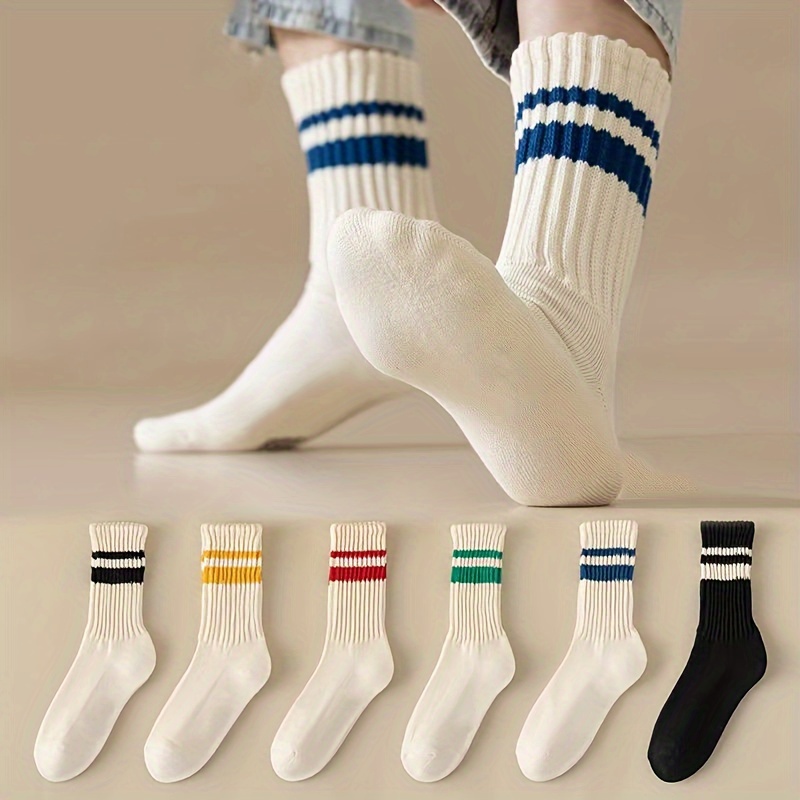 

6 Pairs Of Men's Anti Odor & Sweat Absorption Fashion Crew Socks, Comfy & Breathable Socks, For Daily & Outdoor Wearing, All Seasons Wearing