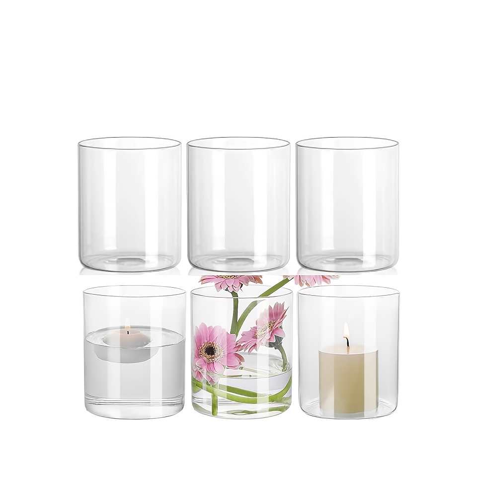 TEMU High Borosilicate Glass Candle Holder Set, Festival Candle Holder, 6pcs, Cylindrical Vase, Center Decoration, Small Floating Candle Vase
