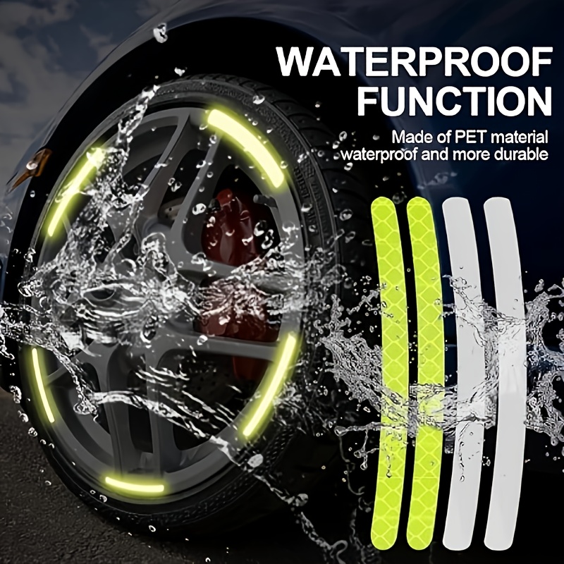 20-Pack Reflective Wheel Rim Stickers, Luminous Safety Decals for Cars, Motorcycles, and Bicycles, Durable PET Material, Waterproof, Easy to Apply