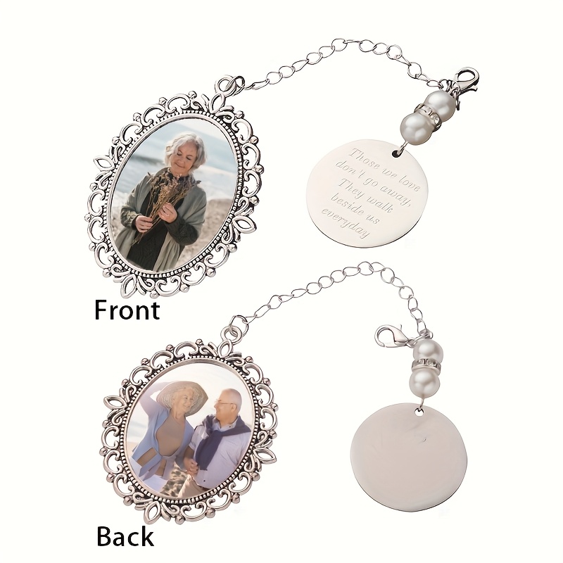 TEMU 1pc Circular Dual-sided Photo Frame Keychain For Bridal Bouquet Accessories - Heat Transfer Printed Wedding Keepsake With & Lobster Clasp,