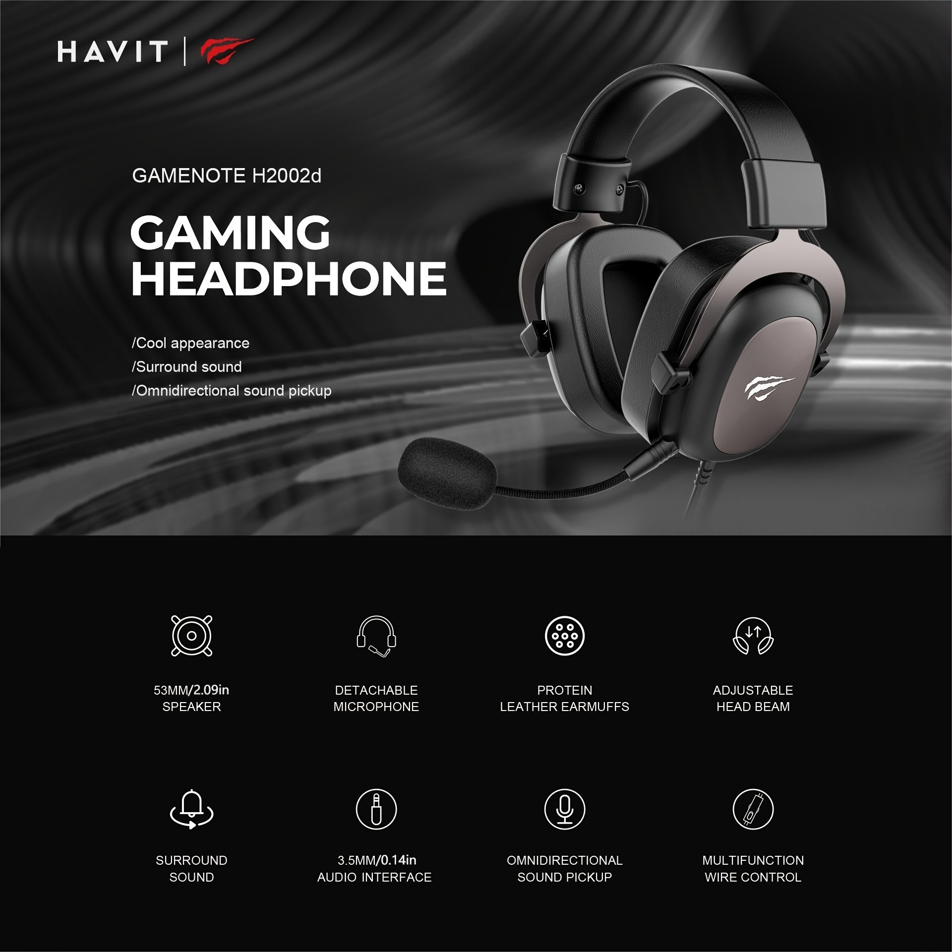 

Havit Comfort Gaming Headset With Protein Faux Leather Ear Cups, 3.5mm Jack, Surround Sound, Detachable Mic - Perfect For Pc & Mobile Gaming Headphones Gaming Headphones With Mic