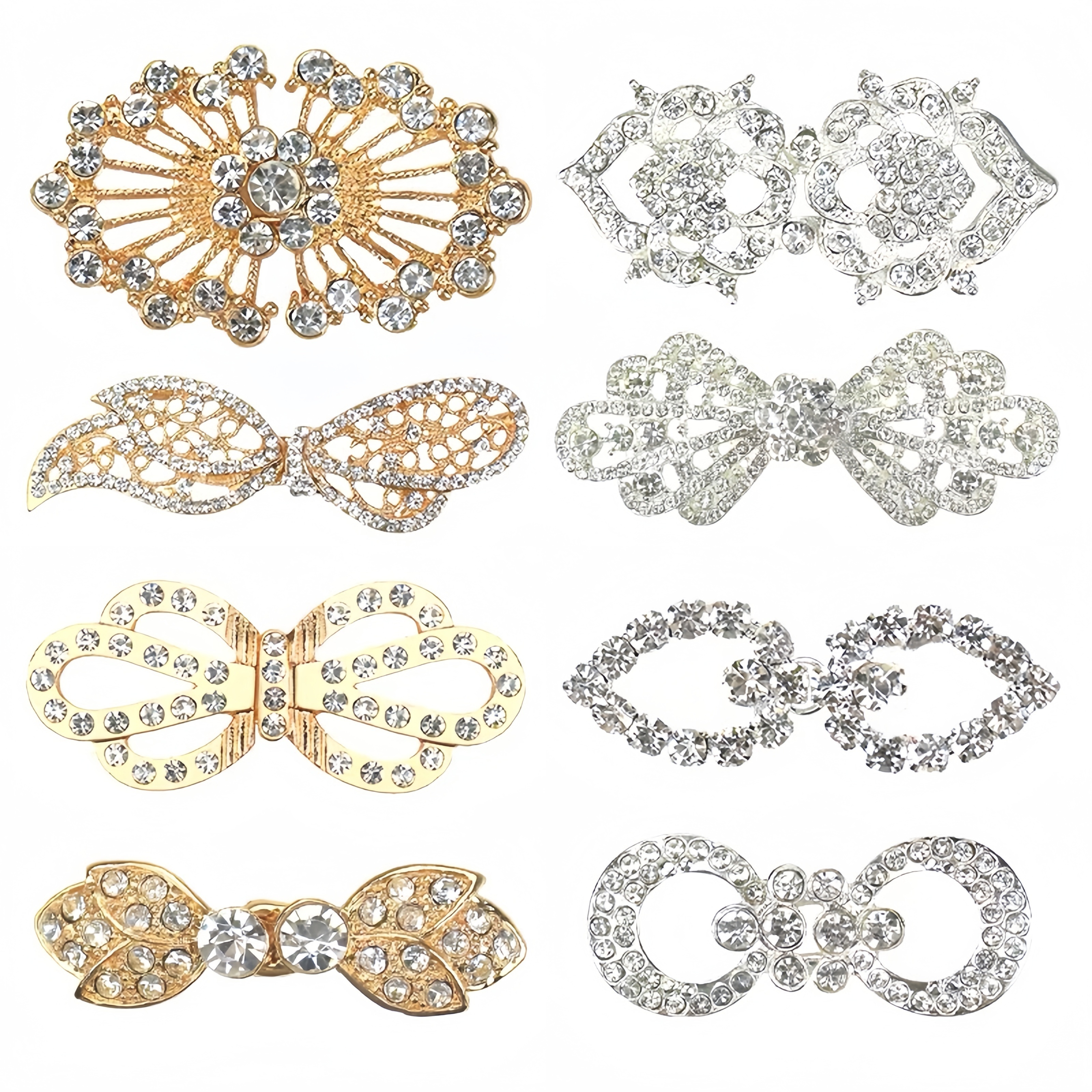 

Elegant Ladies High-end Brooch Clasps, 8 Sets, Mosaic Decorated, Traditional Cheongsam Clasp, Cloak , For Jackets And Shawls