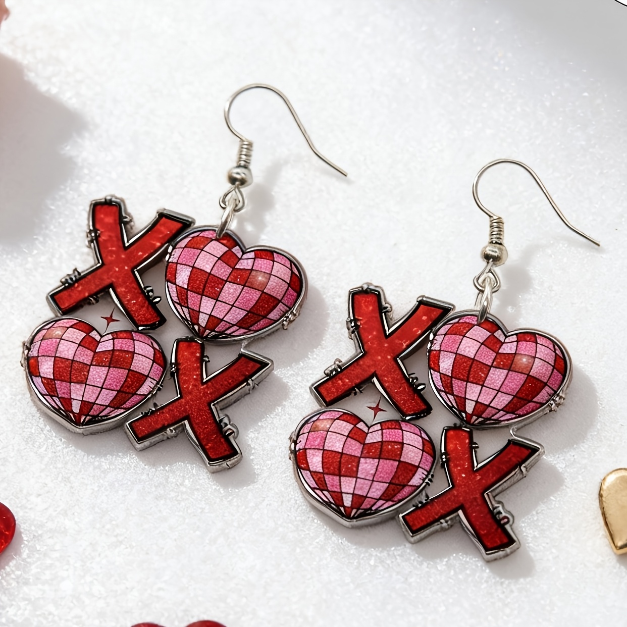 Cute XOXO Heart-Shaped Acrylic Cartoon Earrings for Valentine's Day