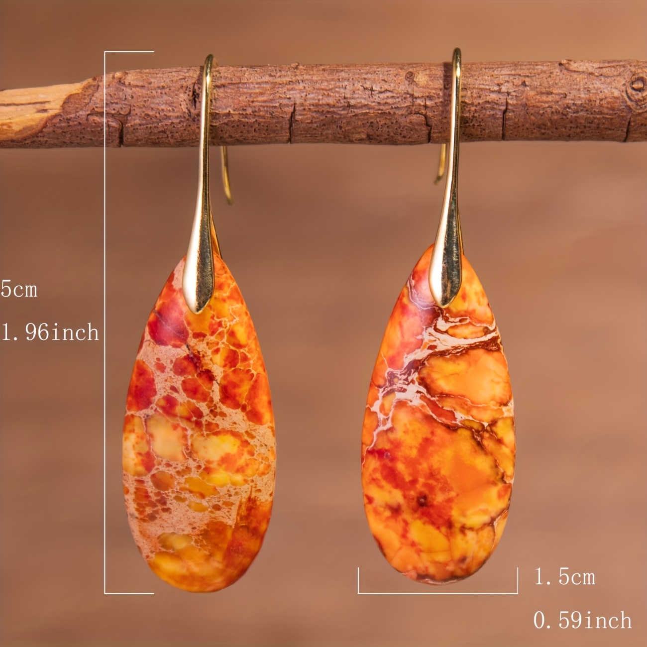 Elegant Orange Natural Stone Earrings for Women, Bohemian Style