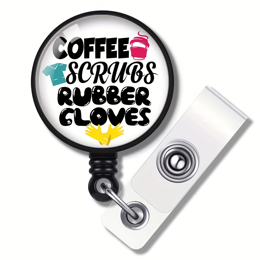 Coffee Scrubs and Rubber Gloves Badge Reel, Red To Go Coffee Cup, Red Badge  Reel, Christmas Badge Reel, Red Glitter ID Holder