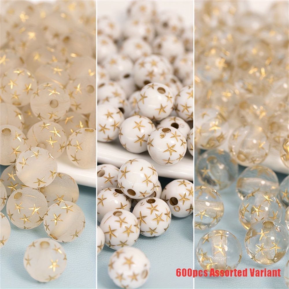 TEMU 600pcs Mixed Color 8mm Transparent Frosted Acrylic Beads For Jewelry Making Diy Bracelet Necklace Chain Handmade Craft Supplies