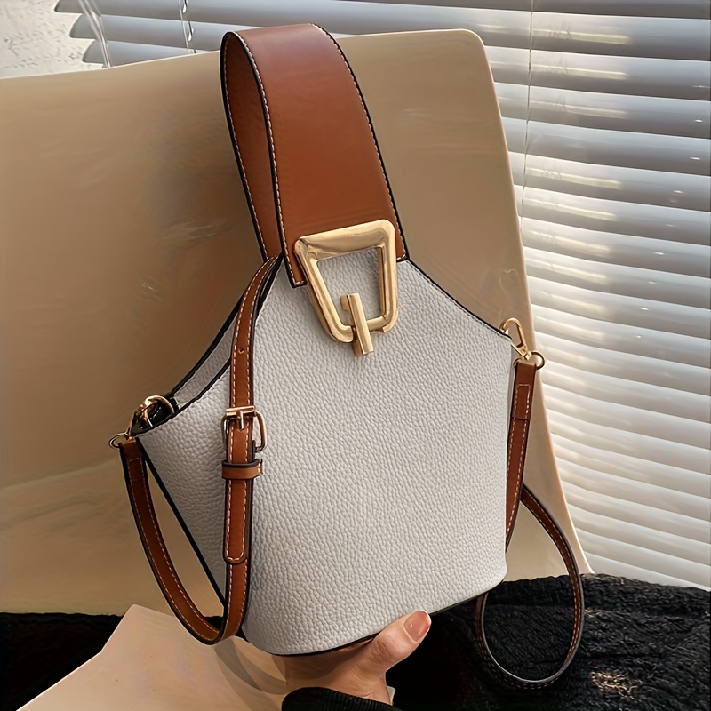 Elegant French Bucket/messenger Bag With Lock Closure - Large Capacity Handbag, Adjustable Thin Strap, Color Suitable For Commuting, & Travel