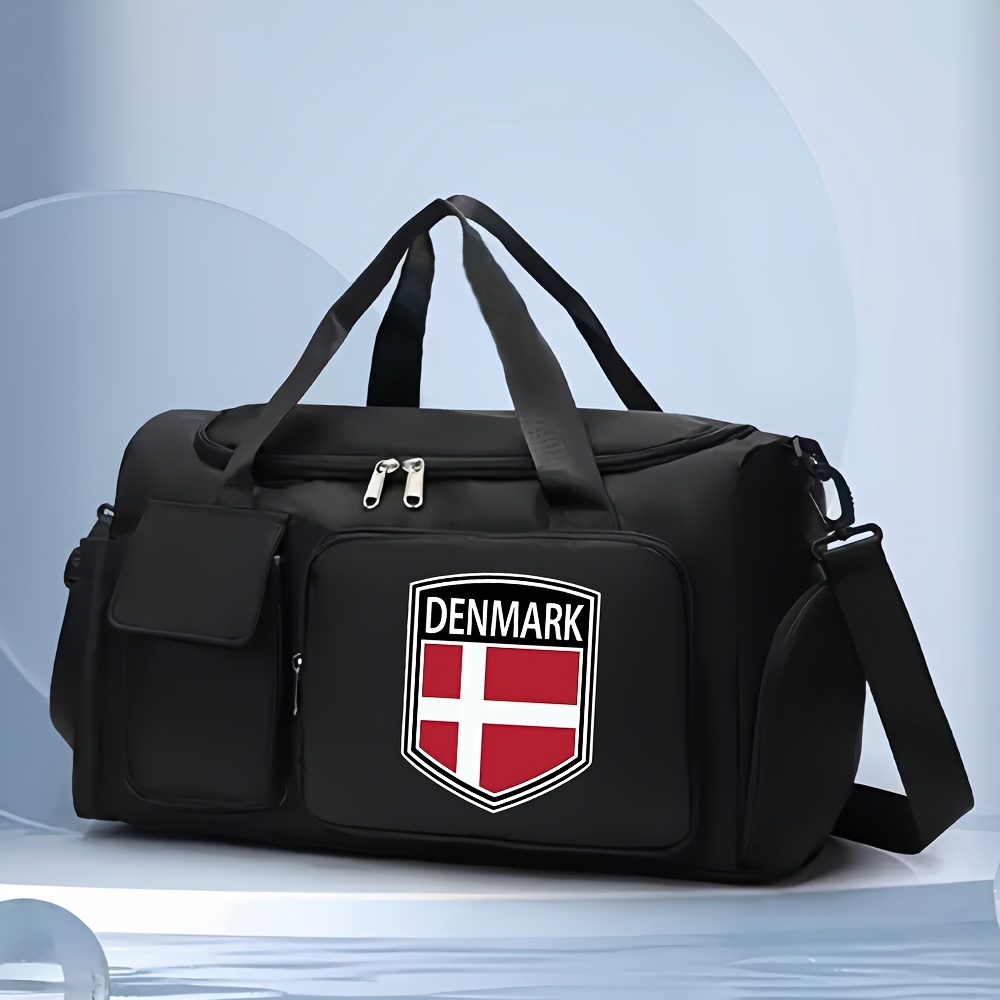 TEMU 1pc Denmark National Symbol Gym & Travel Duffel Bag - Large Capacity Lightweight Oxford Cloth Sports Bag With Denmark Flag & Coat Of Design,