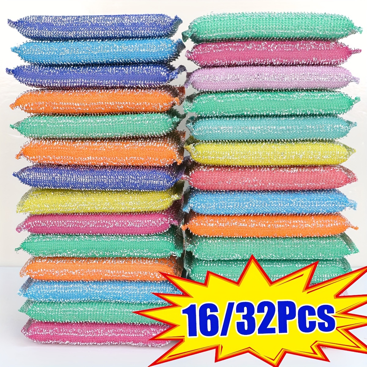 

8/16/32pcs , Double-sided Reusable Thickened Sponge Pads, For Cleaning Kitchen Utensils