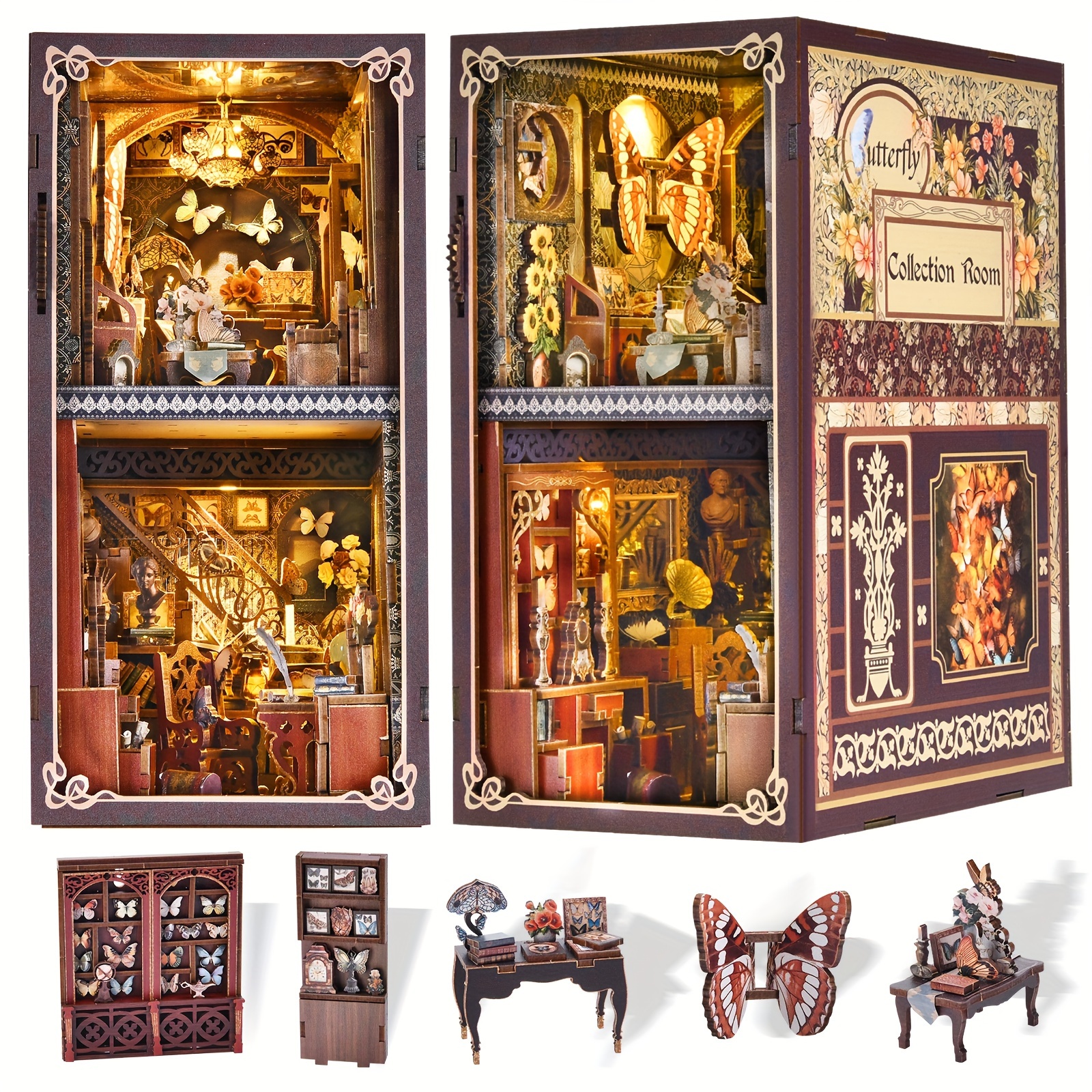 TEMU A Collection Of Book Corner Decorations, A 3d Wooden Bookshelf For Home Decor, Small Book Stands, Dollhouse Additions, And Three-dimensional