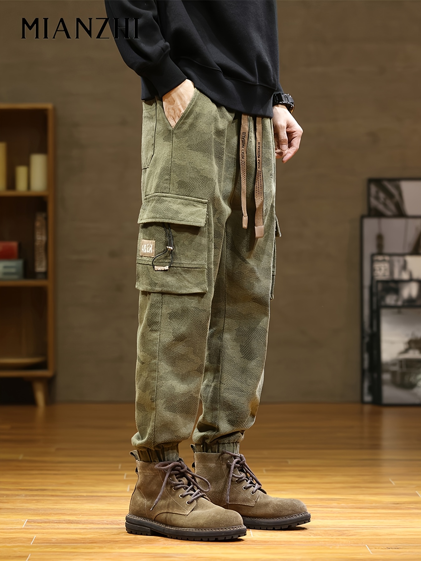   Trendy Cargo Pants Casual Loose Fit Adjustable Waistband Comfortable Multi-Pocket Durable Straight-Leg Light Beige-Friendly Versatile Trousers