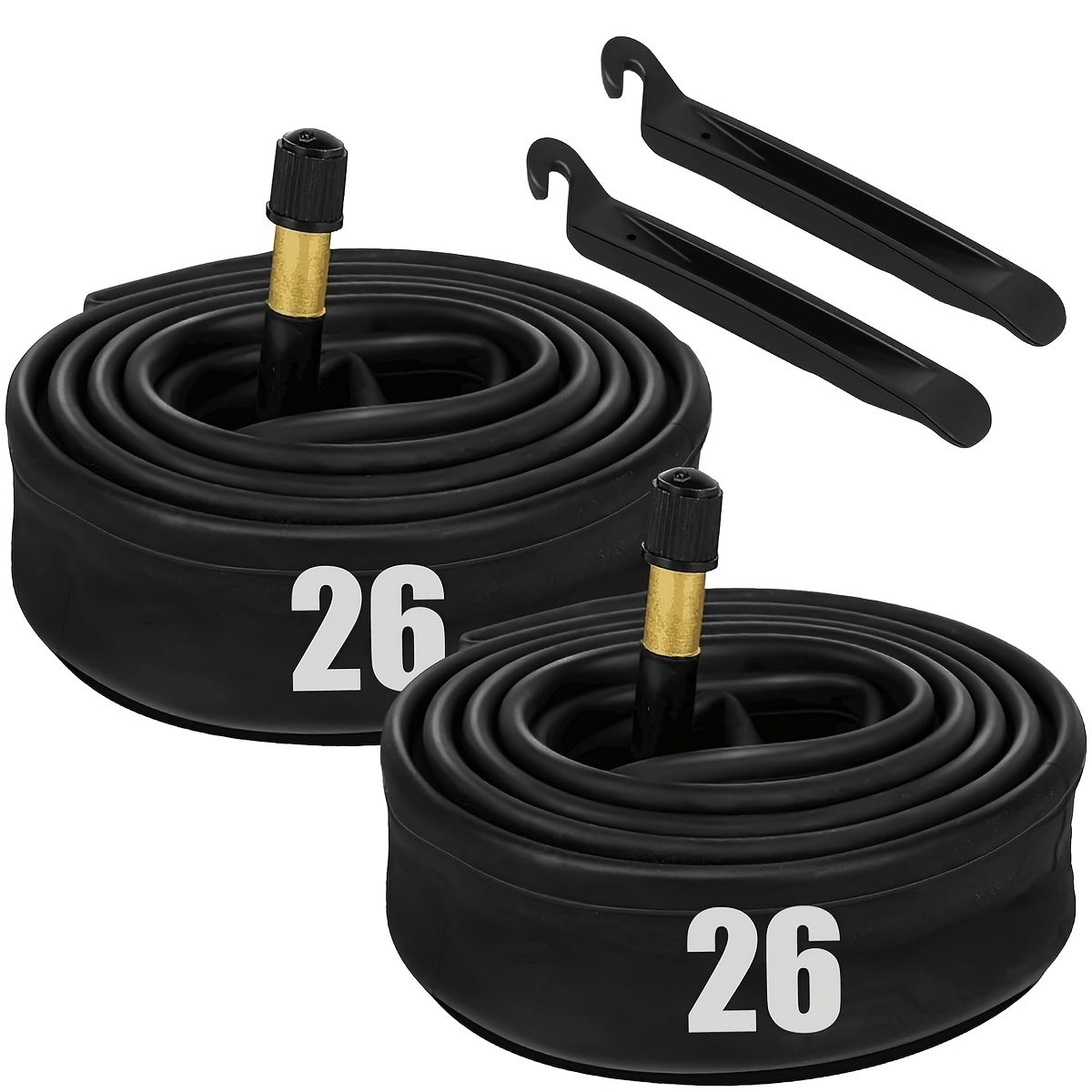 

2pcs 26 Standard Size 26x1.75-2.125in Bike Inner Tubes Butyl Rubber Construction, 32mm Valve, Includes 2 Tire Levers For