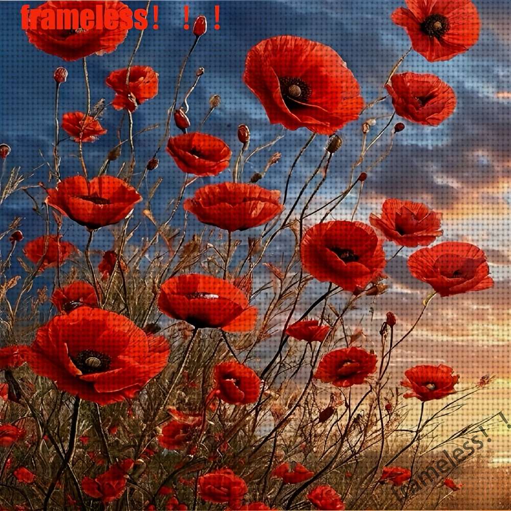 TEMU 1pc Diy Cross- Printed Kit, Unframed, Featuring The "red Poppy Flowers " Pattern. Perfect For Beginners' Relaxing Crafting Time, Allowing You To
