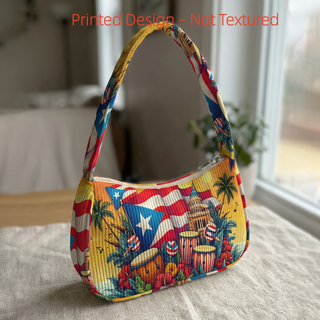 TEMU Printed Design, Not Textured 2d Puerto Rican Flag Pattern Unisex Crossbody Bag, Soft Corduroy And Portable Size | Crossbody/underarm Dual-use |