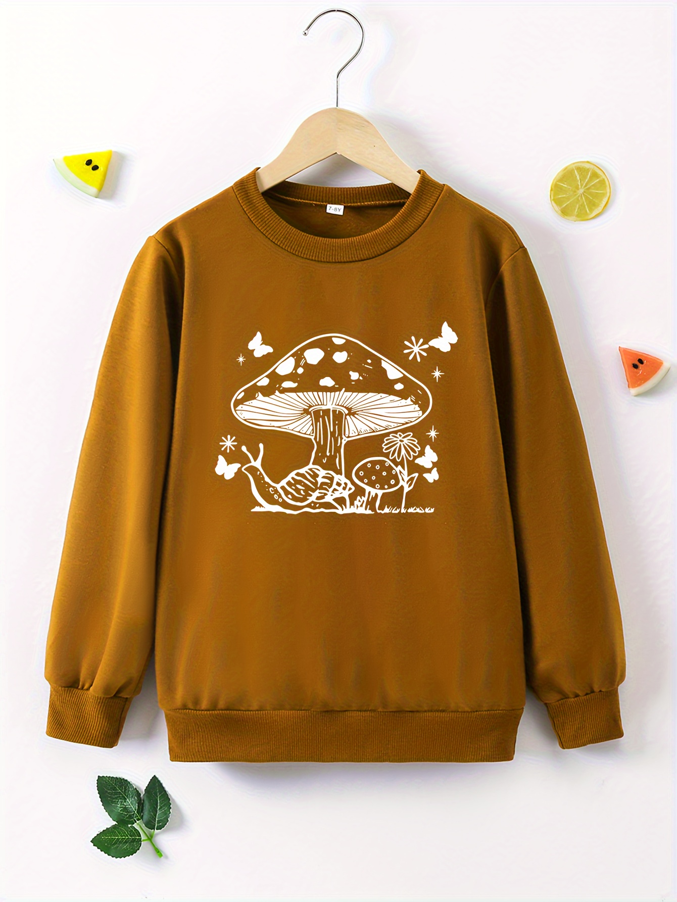 소녀용 긴팔 버섯 세계 프린트 스웨트셔츠 캐주얼 라운드넥 폴리에스터 스트레치 니트 동물 패턴 봄/가을 루즈핏 - Temu  Republic of Korea, image size:800x1066