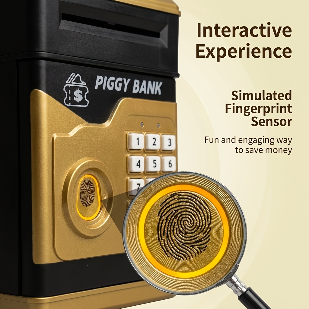 electronic money   ages 3 with password lock simulated fingerprint button atm style automatic cash intake large capacity   resistant coin bill saving box financial literacy educational toy gift for boys girls ideal